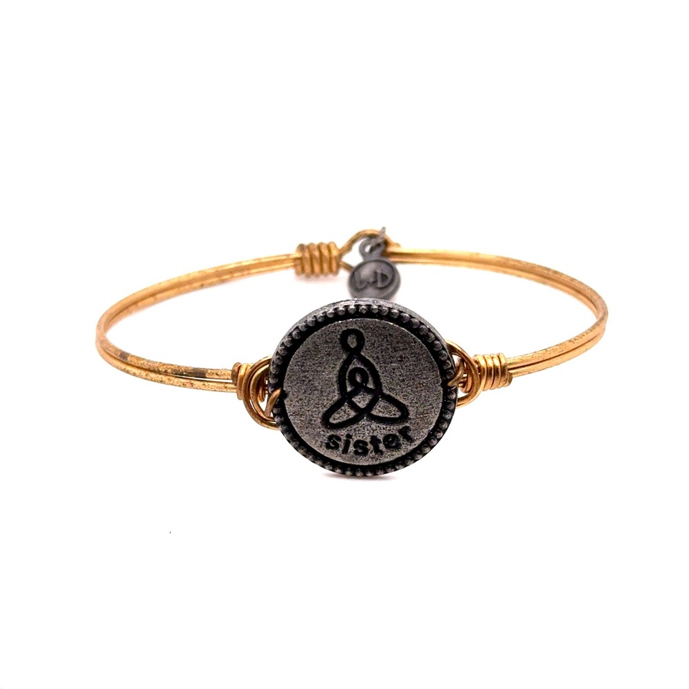 Luca and Dani Sister Bangle Bracelet Brass Tone Celtic Knot Medallion